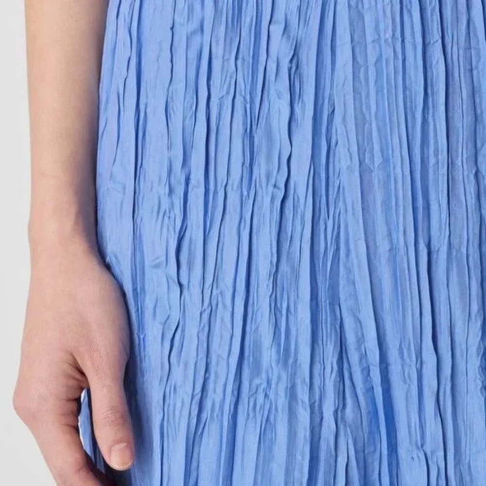 NWT Eileen Fisher Crushed 100% Silk Flared Skirt Ultramarine Sz L - Picture 2 of 6